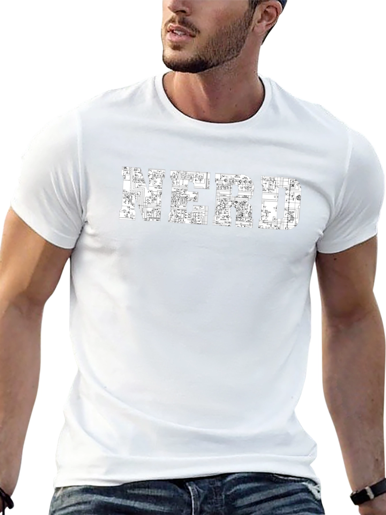 Nerd Circuit Board Graphic Print Black T-Shirt