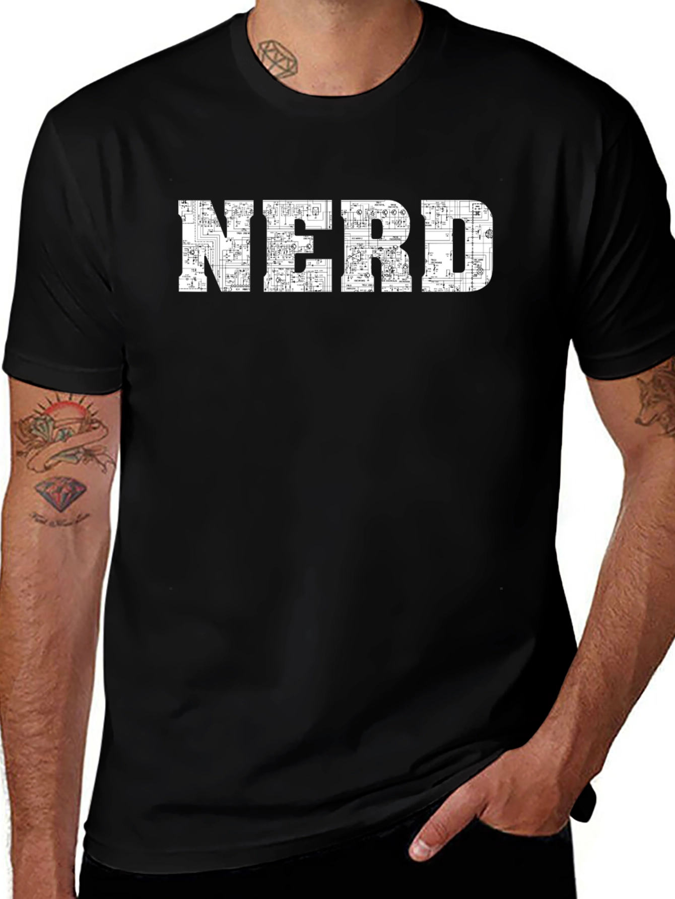 Nerd Circuit Board Graphic Print Black T-Shirt