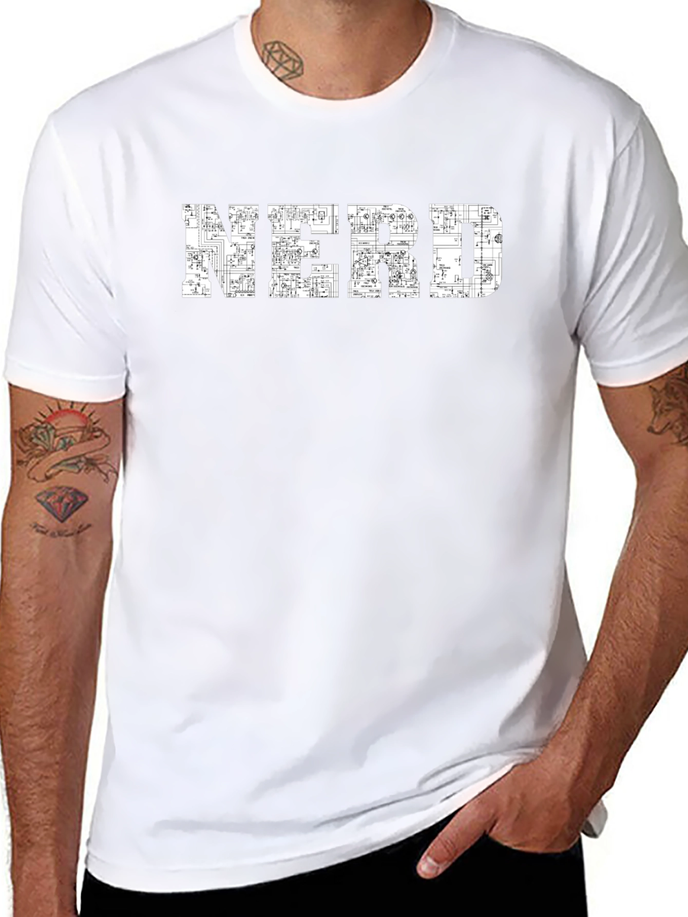 Nerd Circuit Board Graphic Print Black T-Shirt