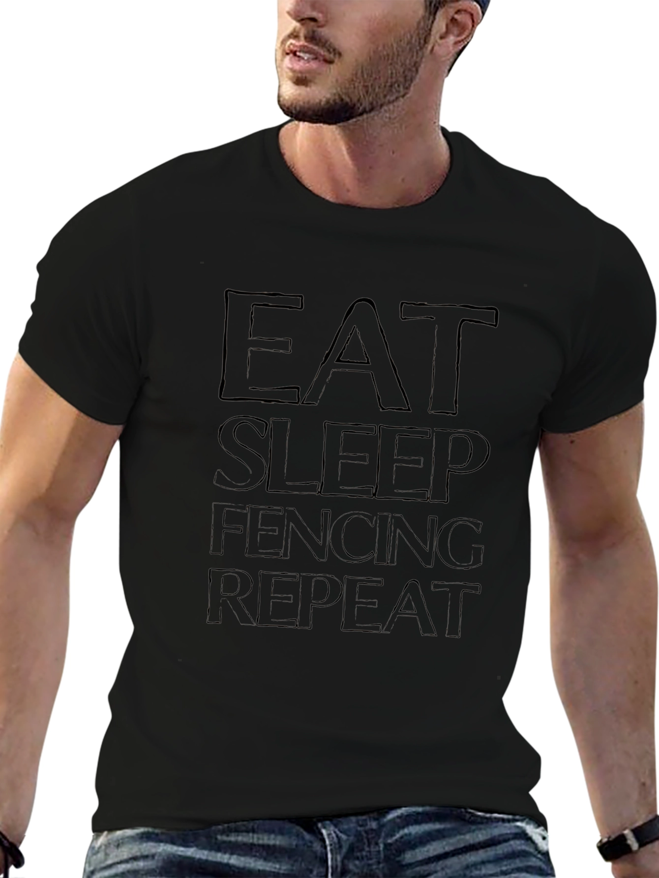 Eat Sleep Fencing Repeat Black Graphic T-Shirt