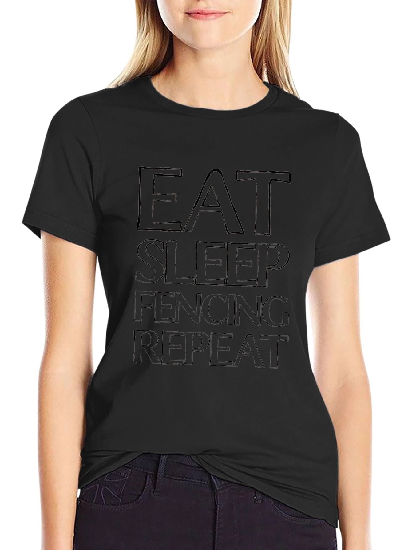 Eat Sleep Fencing Repeat Black Graphic T-Shirt
